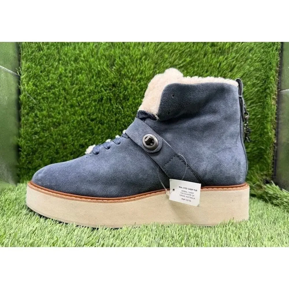 Coach Women’s Urban Hiker Blue Denim Suede Shearling Boots G1354 – Size 10